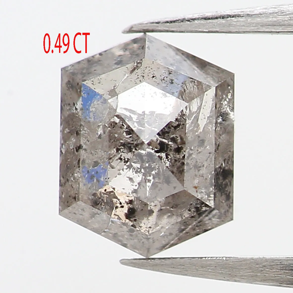 0.49 CT Natural Loose Diamond, Hexagon Cut Diamond, Salt and Pepper Diamond, Black Diamond, Grey Diamond, Rustic Rose Cut Diamon