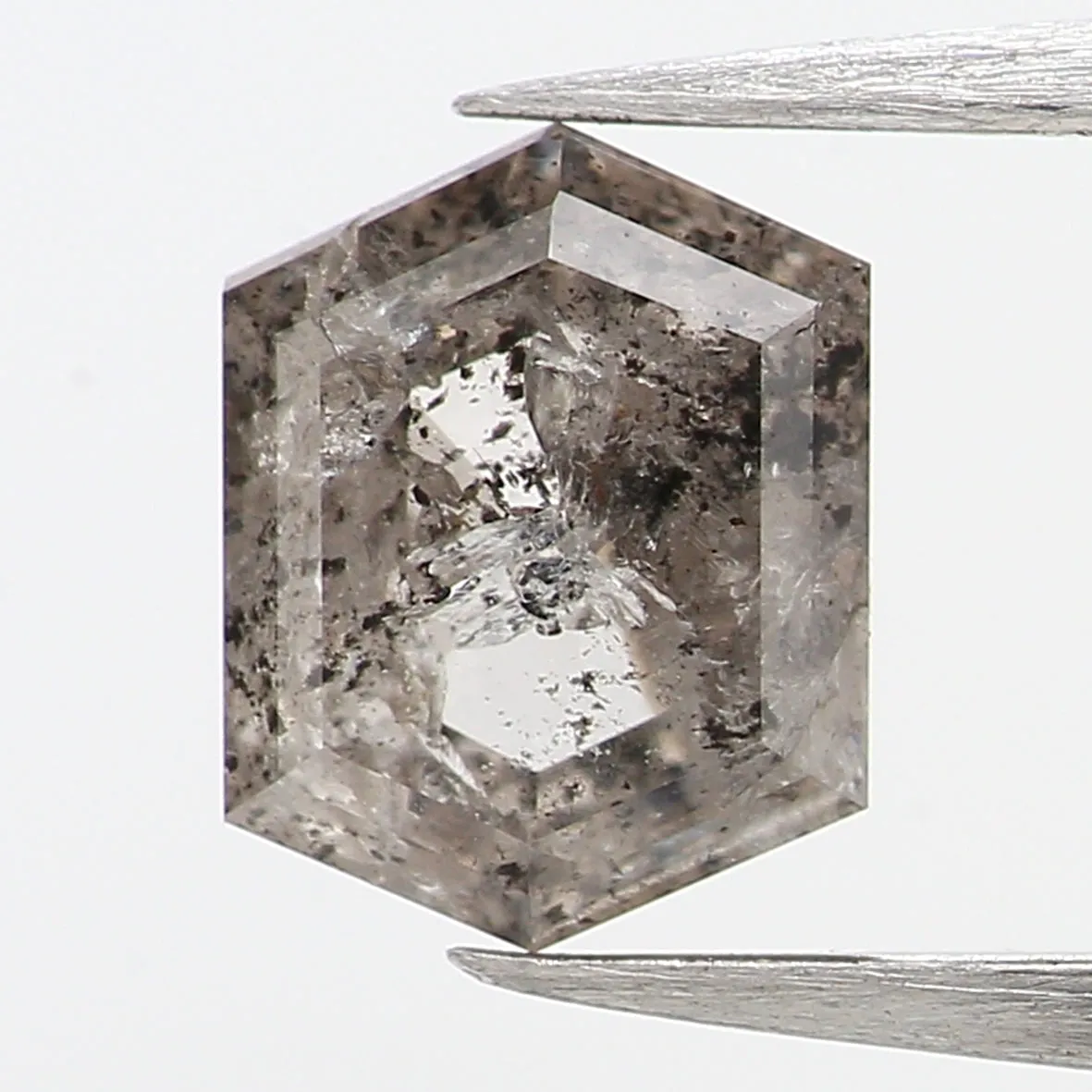 0.49 CT Natural Loose Diamond, Hexagon Cut Diamond, Salt and Pepper Diamond, Black Diamond, Grey Diamond, Rustic Rose Cut Diamon