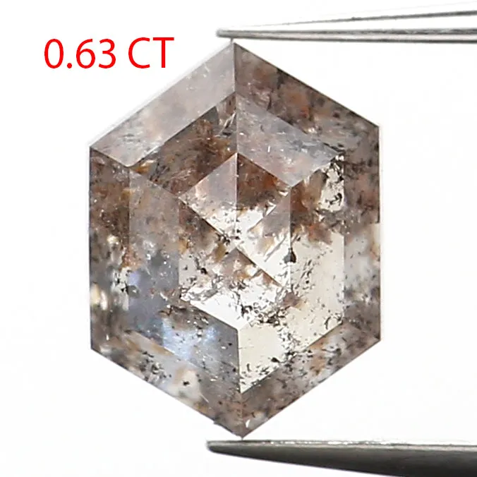 0.63 CT Natural Loose Hexagon Shape Diamond Salt And Pepper Hexagon Diamond 5.70 MM Black Grey Color Hexagon Shape Rose Cut Diam