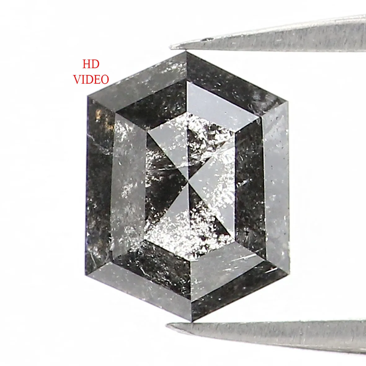 0.72 CT Natural Loose Hexagon Shape Diamond Salt And Pepper Hexagon Diamond 6.20 MM Black Grey Color Hexagon Shape Rose Cut Diam