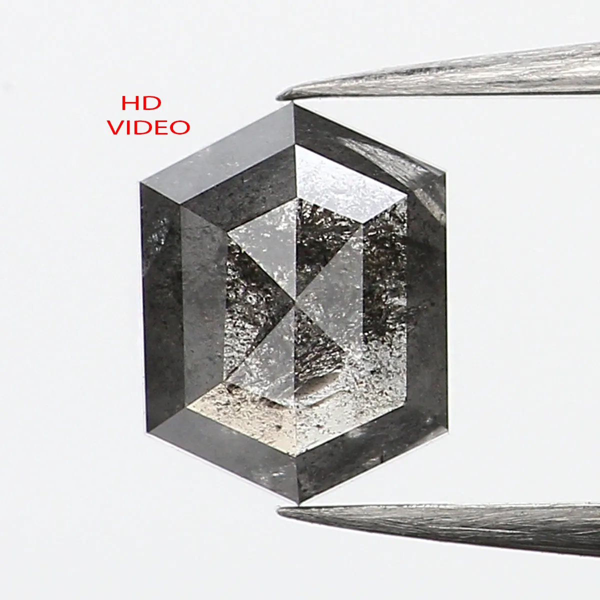 0.80 CT Natural Loose Hexagon Shape Diamond Salt And Pepper Hexagon Diamond 6.30 MM Black Grey Color Hexagon Shape Rose Cut Diam