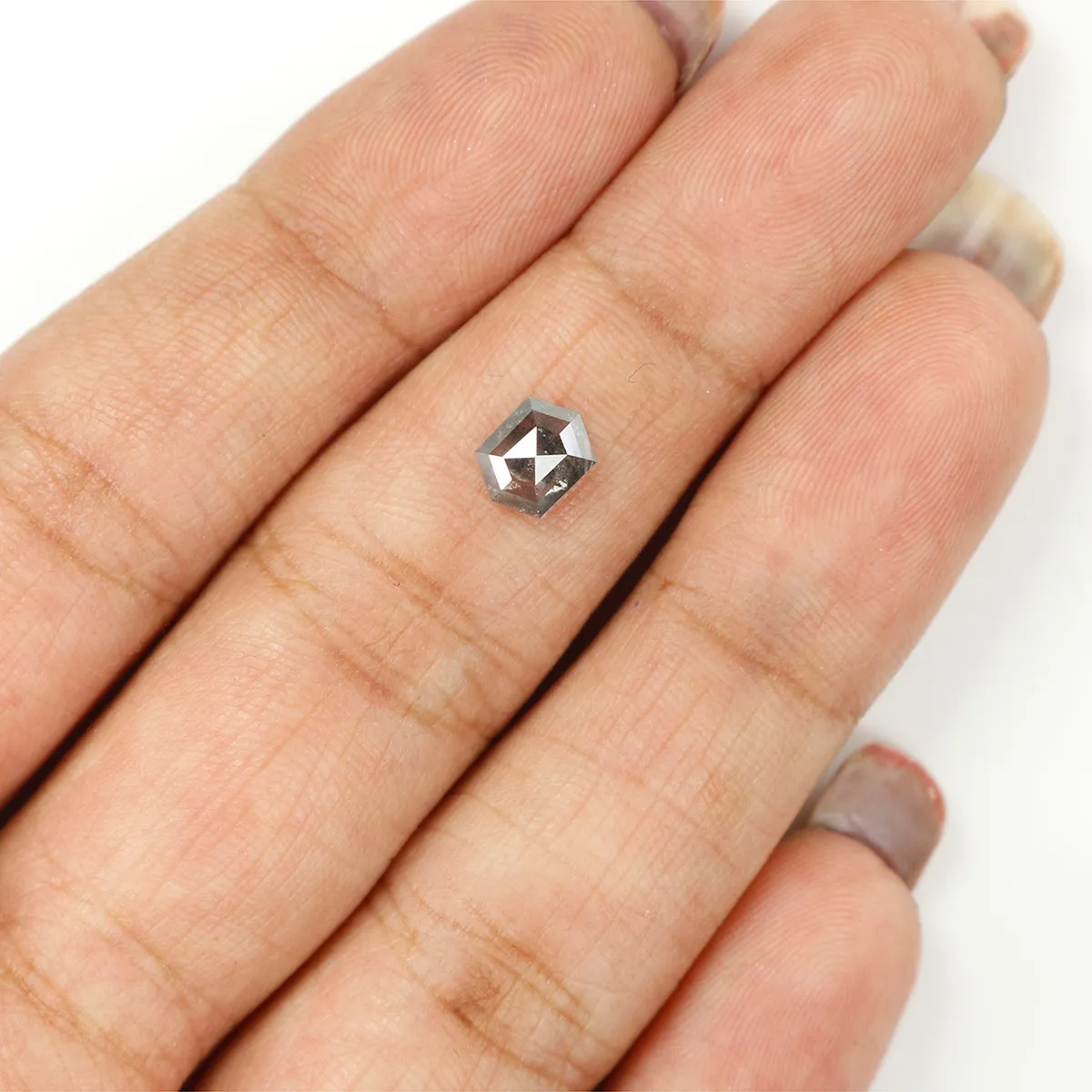 0.80 CT Natural Loose Hexagon Shape Diamond Salt And Pepper Hexagon Diamond 6.30 MM Black Grey Color Hexagon Shape Rose Cut Diam