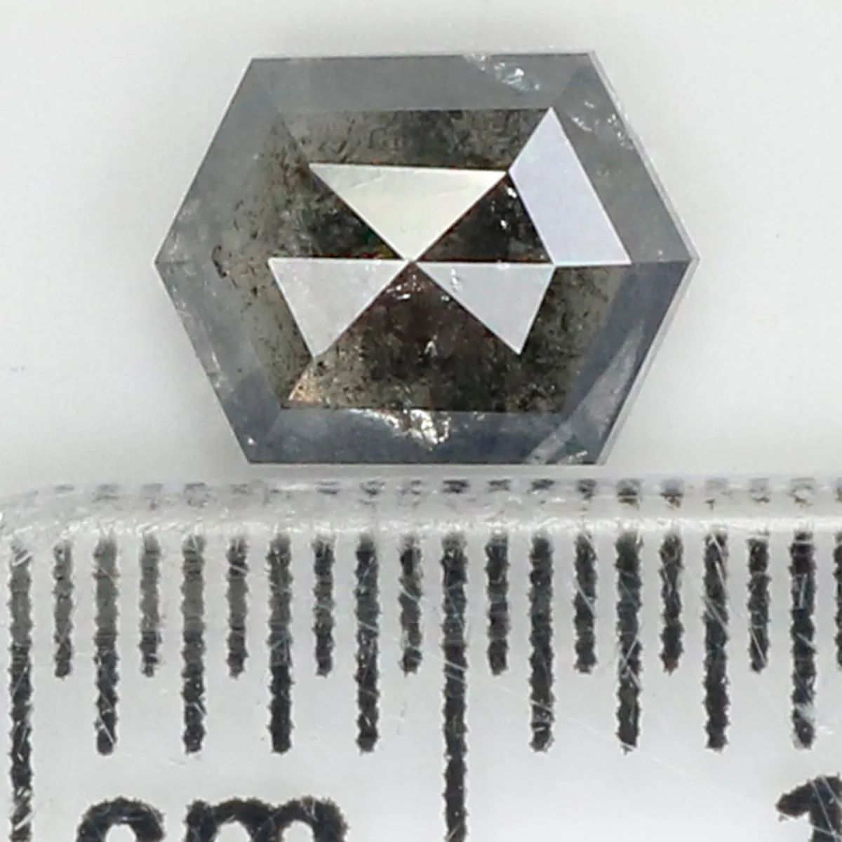 0.80 CT Natural Loose Hexagon Shape Diamond Salt And Pepper Hexagon Diamond 6.30 MM Black Grey Color Hexagon Shape Rose Cut Diam