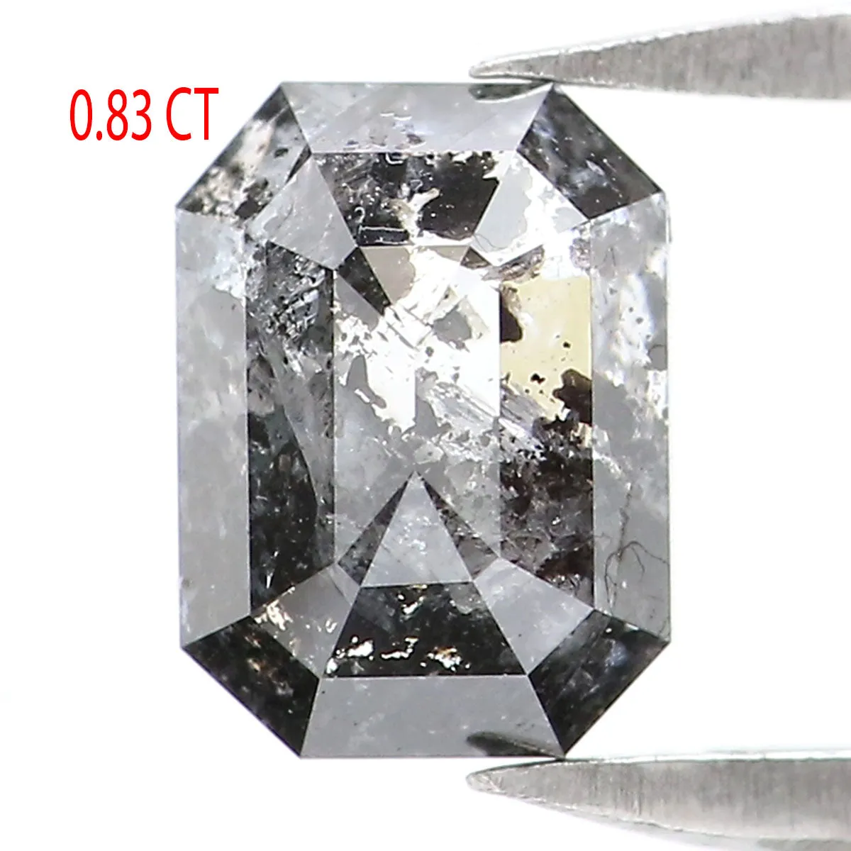 0.83 CT Natural Loose Emerald Shape Diamond Salt And Pepper Emerald Diamond 5.95 MM Black Grey Color Emerald Shape Rose Cut Diam