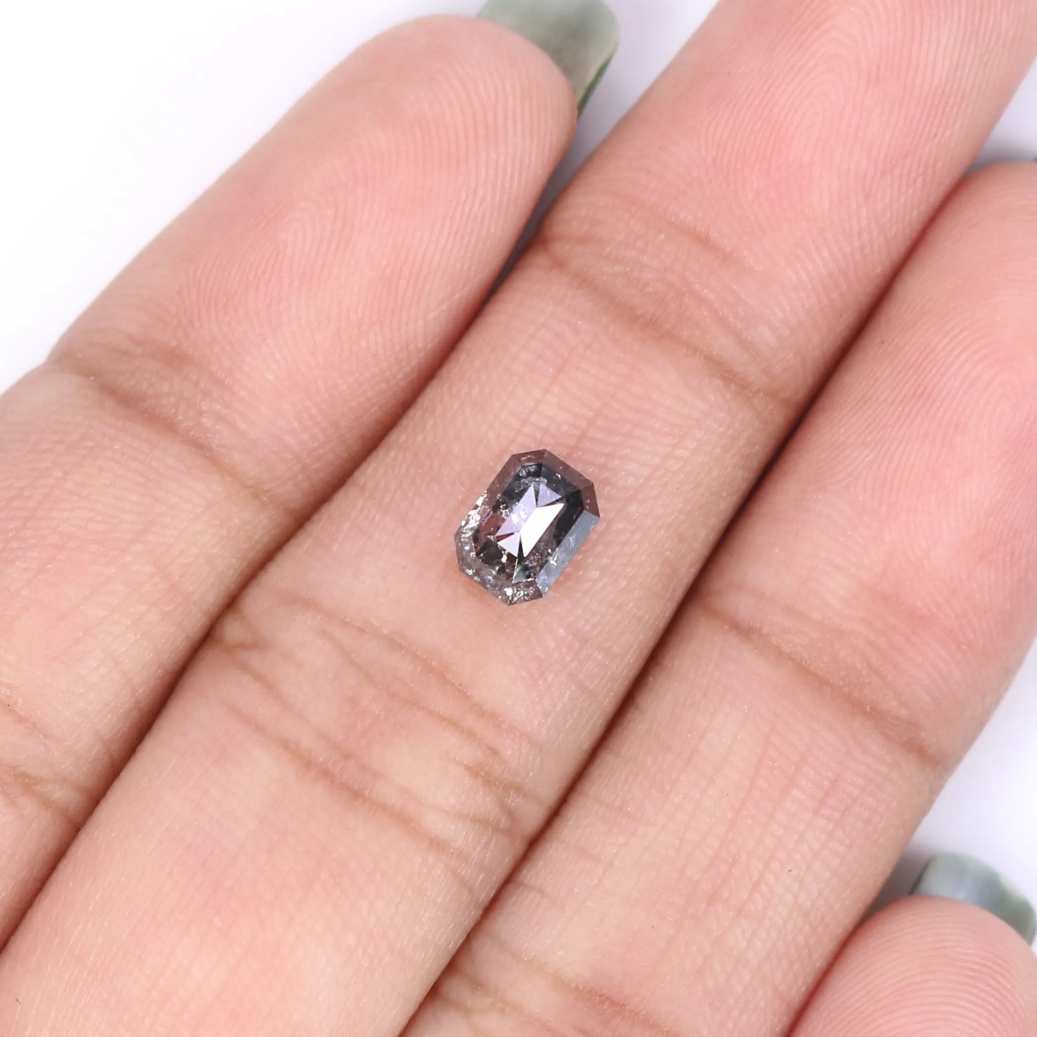 0.83 CT Natural Loose Emerald Shape Diamond Salt And Pepper Emerald Diamond 5.95 MM Black Grey Color Emerald Shape Rose Cut Diam