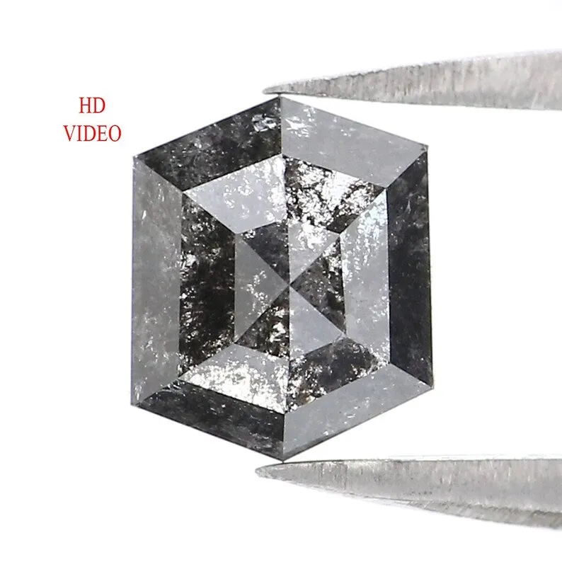 0.89 CT Natural Loose Hexagon Shape Diamond Salt And Pepper Hexagon Diamond 6.35 MM Black Grey Color Hexagon Shape Rose Cut Diam