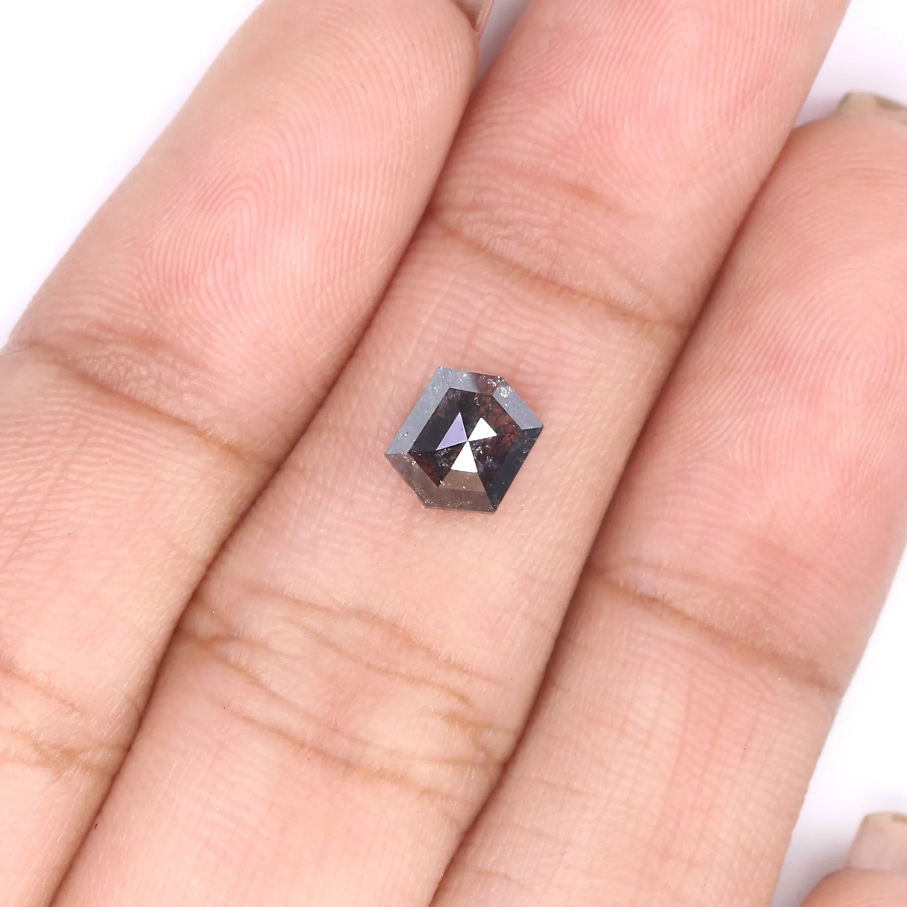 0.89 CT Natural Loose Hexagon Shape Diamond Salt And Pepper Hexagon Diamond 6.35 MM Black Grey Color Hexagon Shape Rose Cut Diam