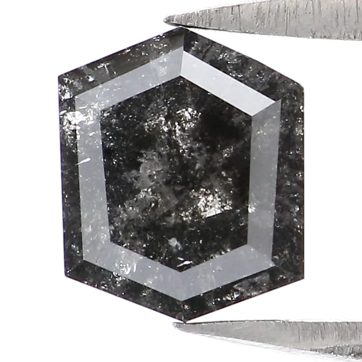 0.89 CT Natural Loose Hexagon Shape Diamond Salt And Pepper Hexagon Diamond 6.35 MM Black Grey Color Hexagon Shape Rose Cut Diam