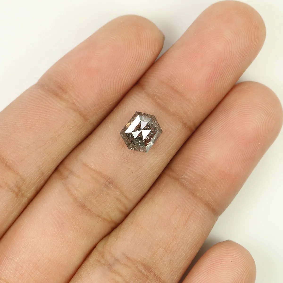 1.41 CT Natural Loose Hexagon Shape Diamond Salt And Pepper Hexagon Diamond 7.50 MM Black Grey Color Hexagon Shape Rose Cut Diam