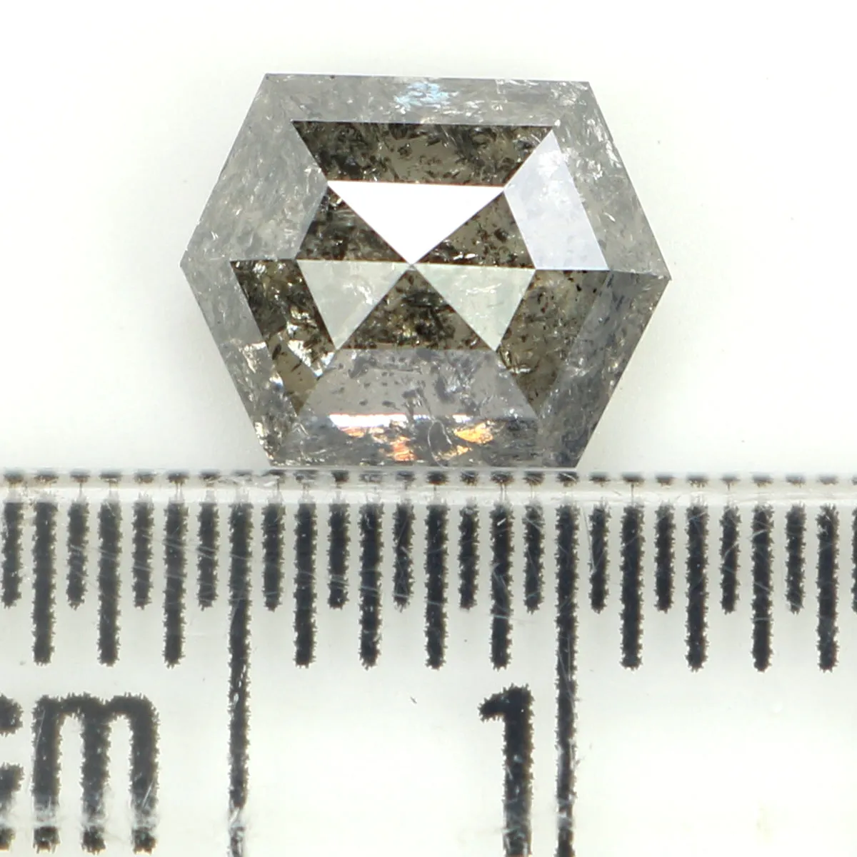 1.41 CT Natural Loose Hexagon Shape Diamond Salt And Pepper Hexagon Diamond 7.50 MM Black Grey Color Hexagon Shape Rose Cut Diam