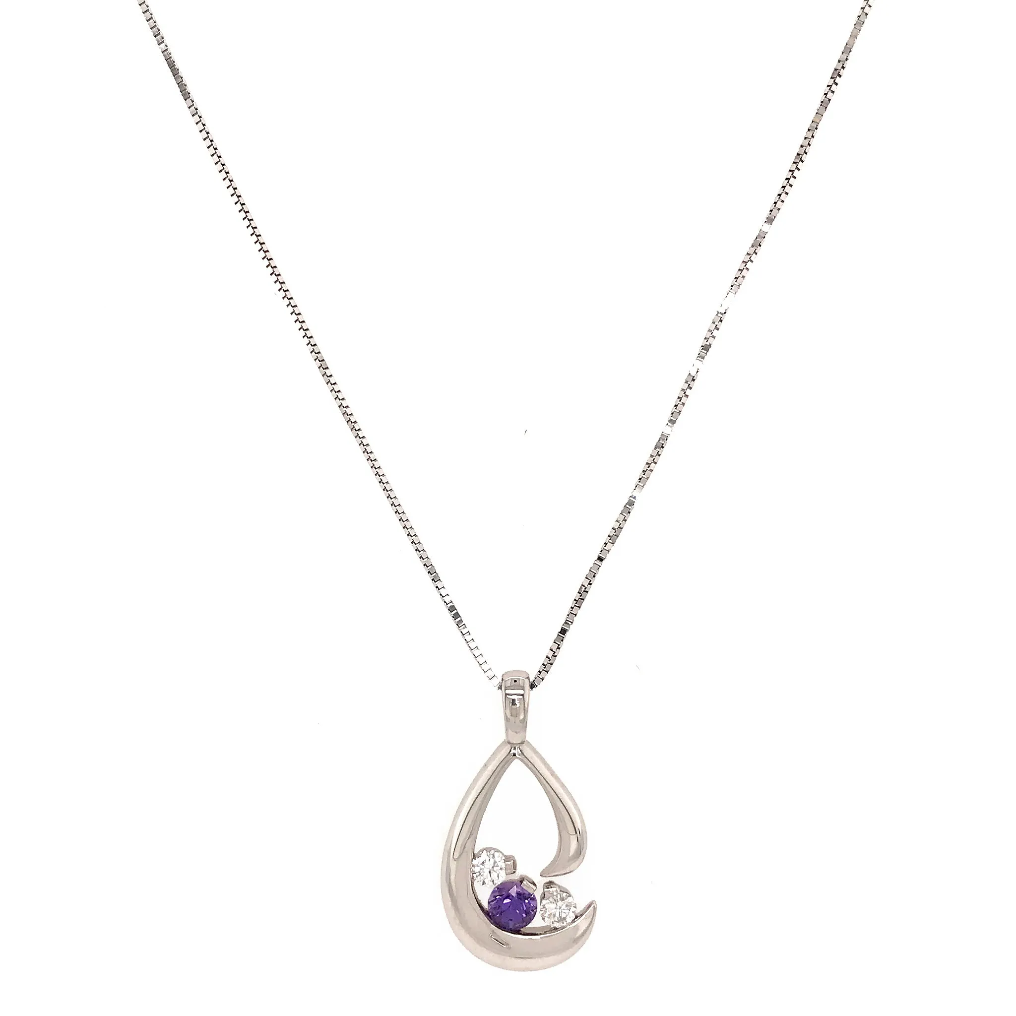 14k White Gold Lavender Sapphire and Diamond Pendant Necklace