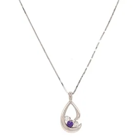 14k White Gold Lavender Sapphire and Diamond Pendant Necklace