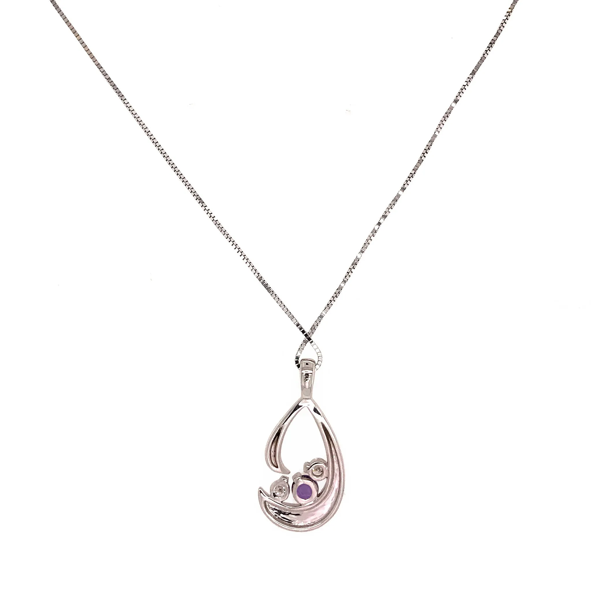 14k White Gold Lavender Sapphire and Diamond Pendant Necklace