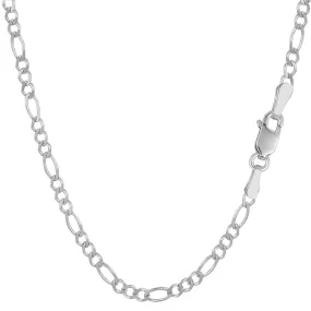 14k White Solid Gold Figaro Chain Bracelet, 2.6mm