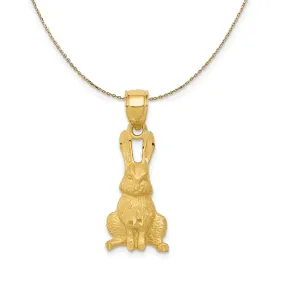 14k Yellow Gold Satin and Diamond Cut Rabbit (10mm) Necklace