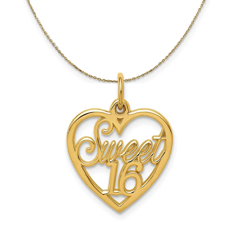 14k Yellow Gold Sweet 16 Heart Necklace