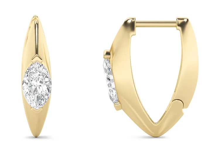 14kt Gold 1.00 CTW Marquise Lab Diamond Huggie Earrings