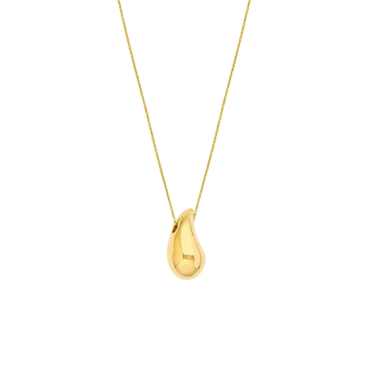 14kt Gold Puff Art Teardrop Dome Necklace