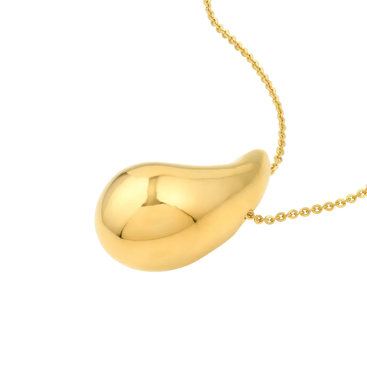 14kt Gold Puff Art Teardrop Dome Necklace