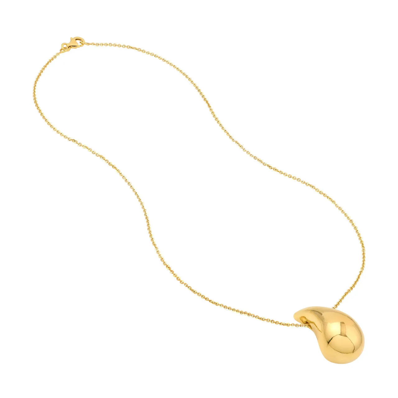 14kt Gold Puff Art Teardrop Dome Necklace