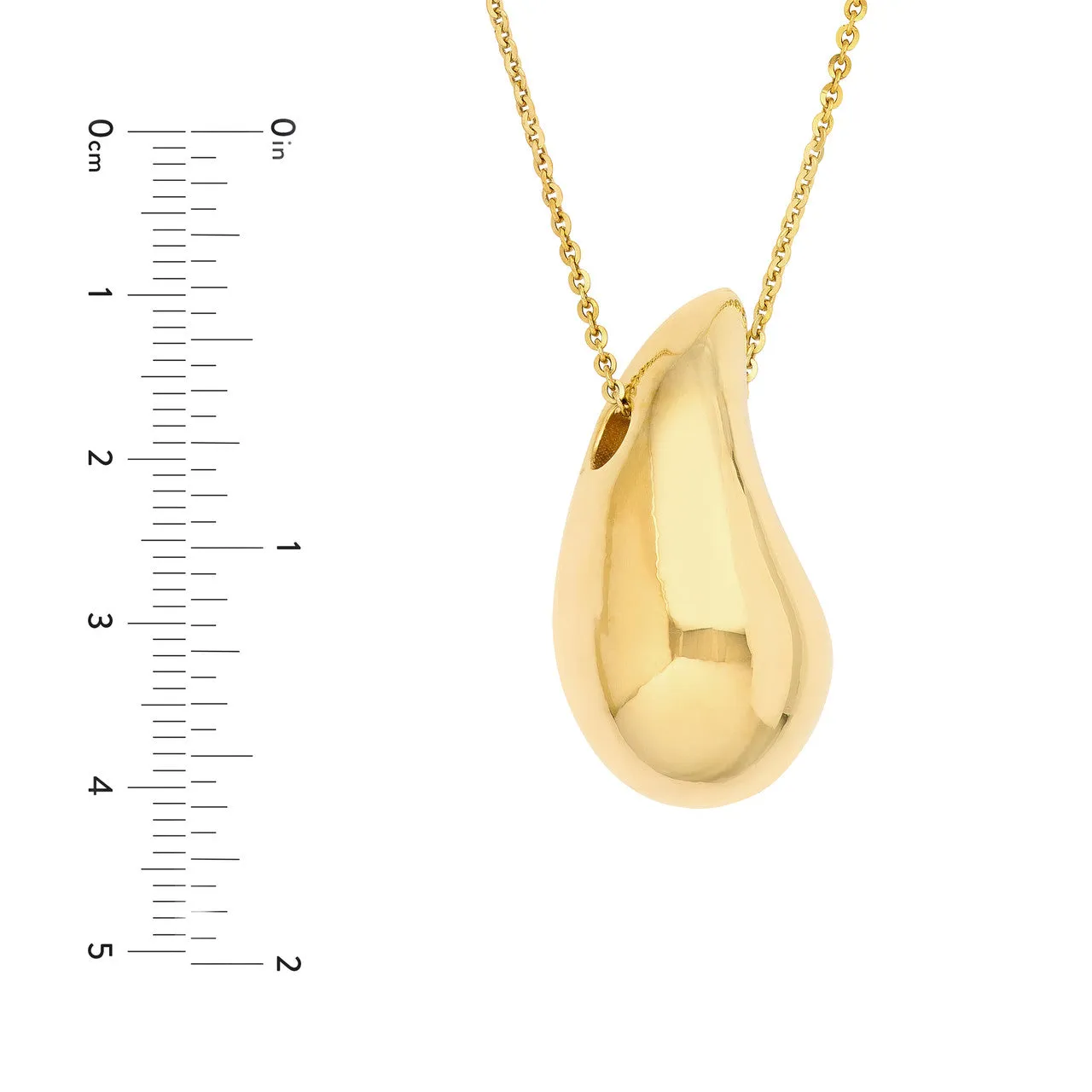 14kt Gold Puff Art Teardrop Dome Necklace