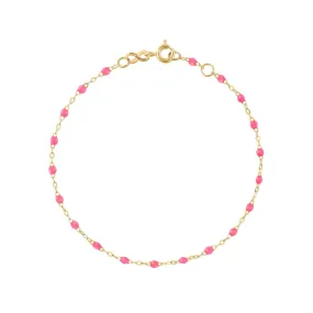 18K Gold and Neon Pink Resin Beaded Classic Bracelet