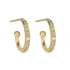 18K Gold and Pave Diamond Medium Hoop Earrings