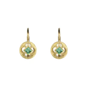 22K Gold Circular Etched Emerald Earrings