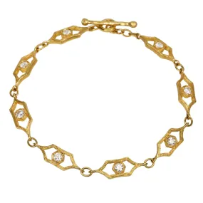 22K Gold Twig Frame Bracelet with Bezel-Set Diamonds