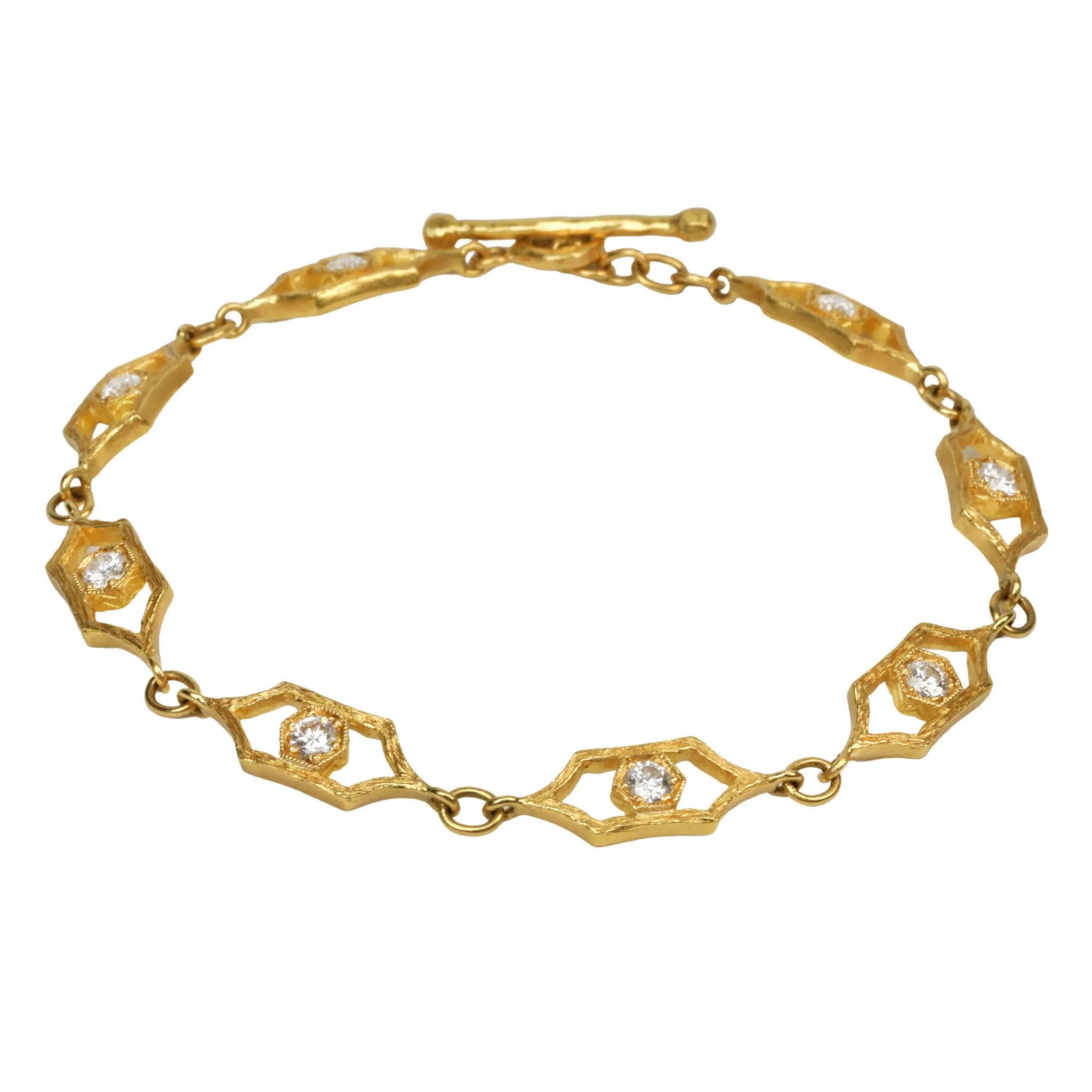 22K Gold Twig Frame Bracelet with Bezel-Set Diamonds