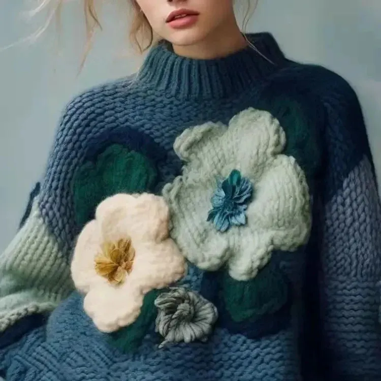 3D Flower Knitted Sweaters Elegant And Advanced Loose Winter Sweaters