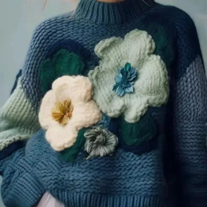 3D Flower Knitted Sweaters Elegant And Advanced Loose Winter Sweaters