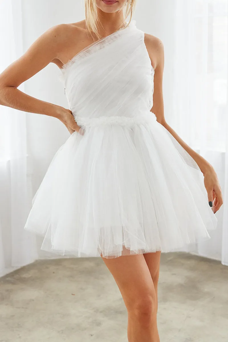 A Line One Shoulder Tulle Short Homecoming Party Dress QH2358