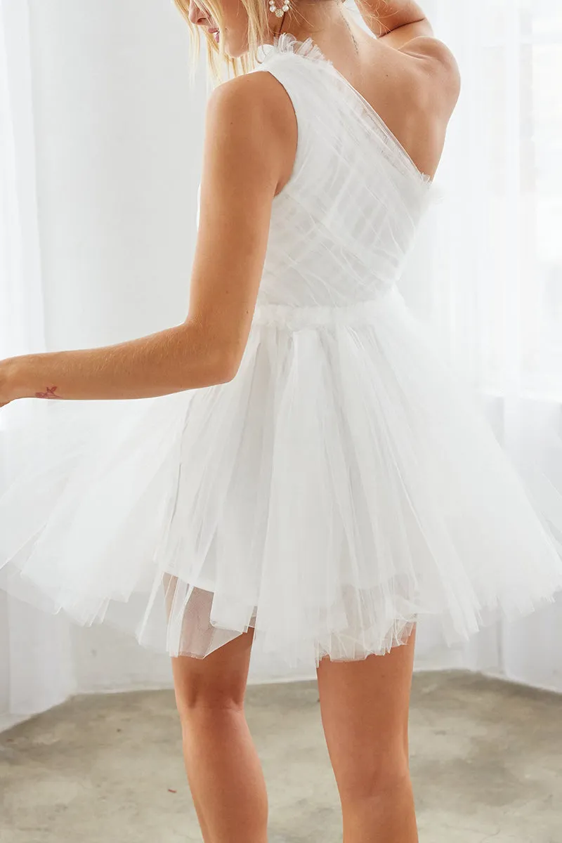 A Line One Shoulder Tulle Short Homecoming Party Dress QH2358