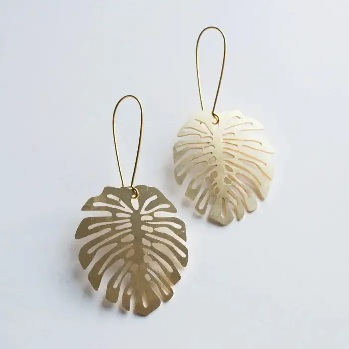 A Tea Leaf - Earrings - Monstera Deliciosa Leaf (Gold) #ATL-E-200