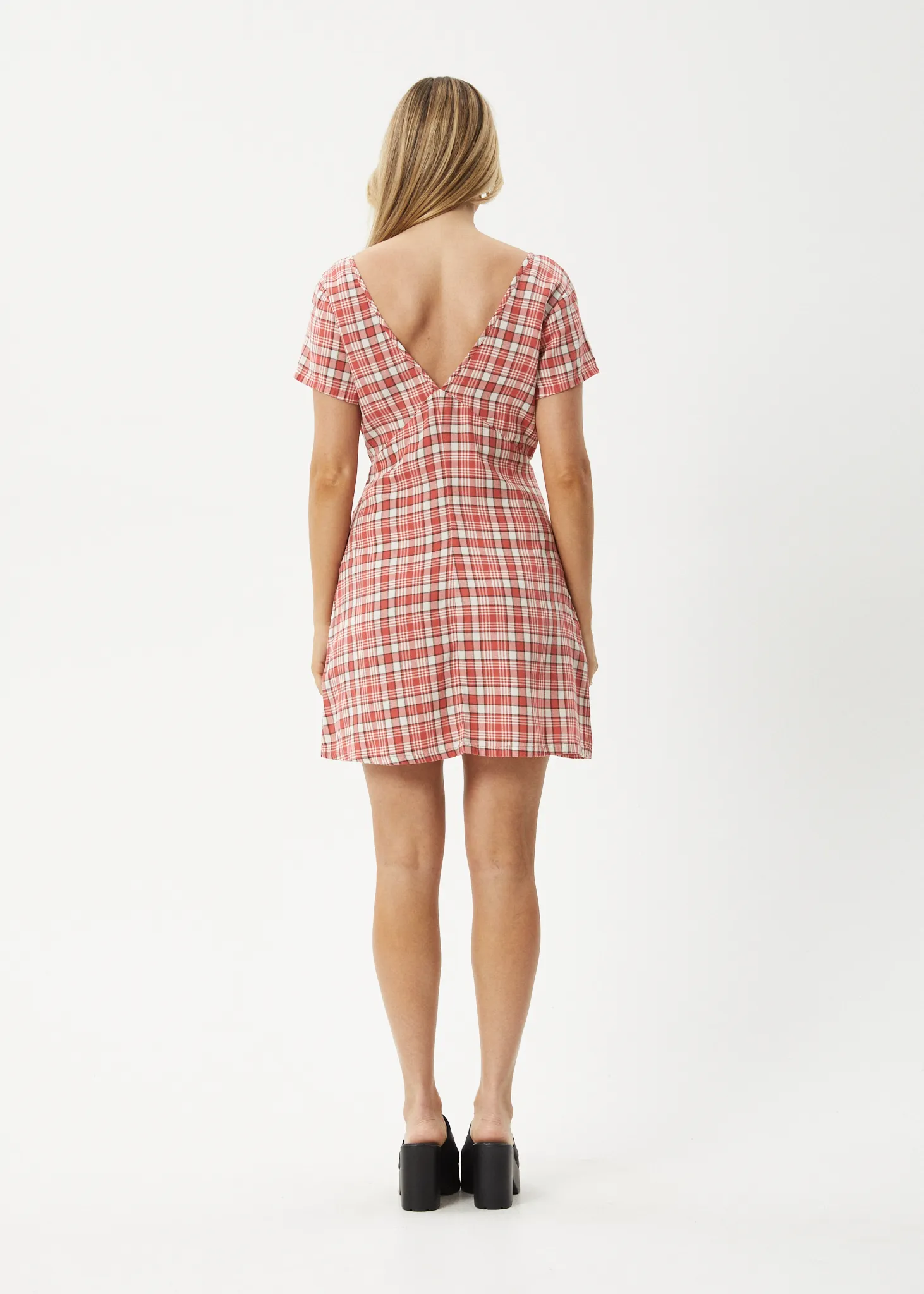 AFENDS Womens Check Out - Tea Dress - Red Check