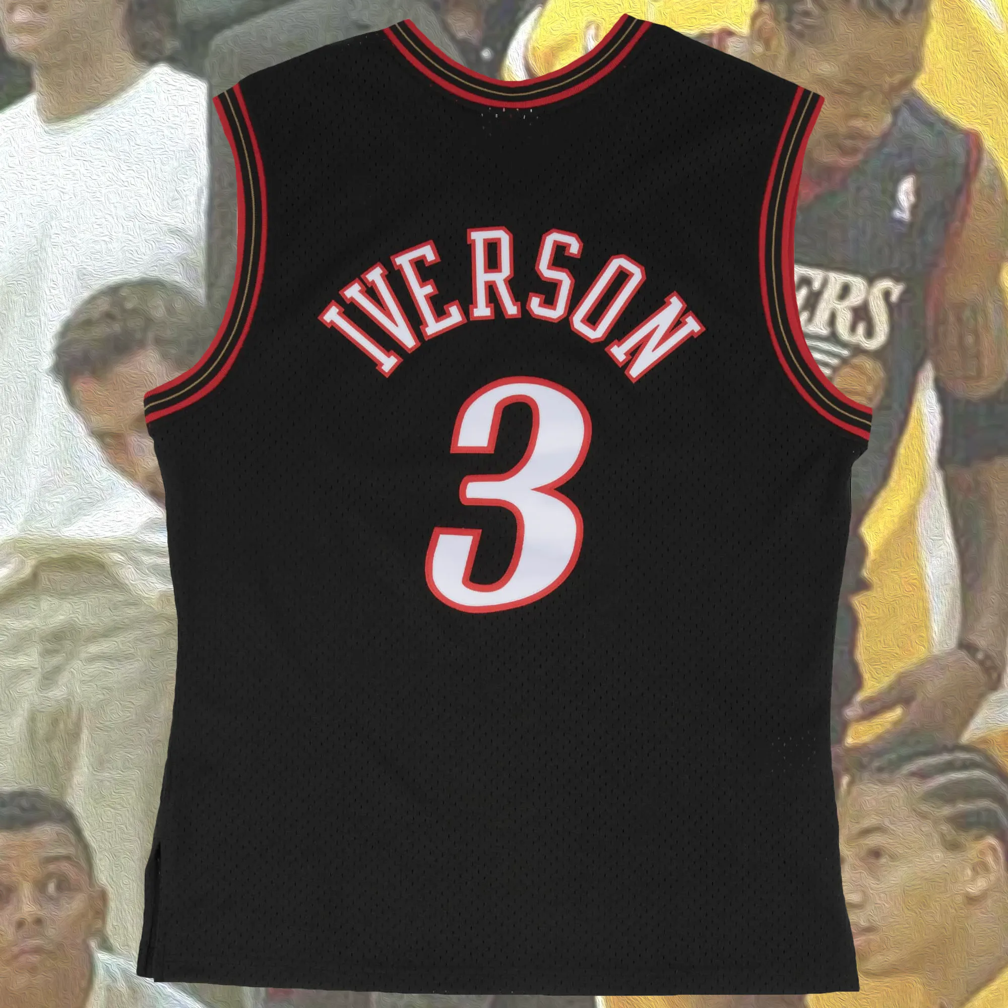 Allen Iverson 2000-2001 Philadelphia 76ers NBA Playoffs Throwback SwingMan Jersey | Black, Mitchell and Ness