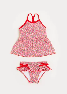 Annie Floral Print Bow Detail Two Piece Swimsuit in Pink (12mths-6yrs)