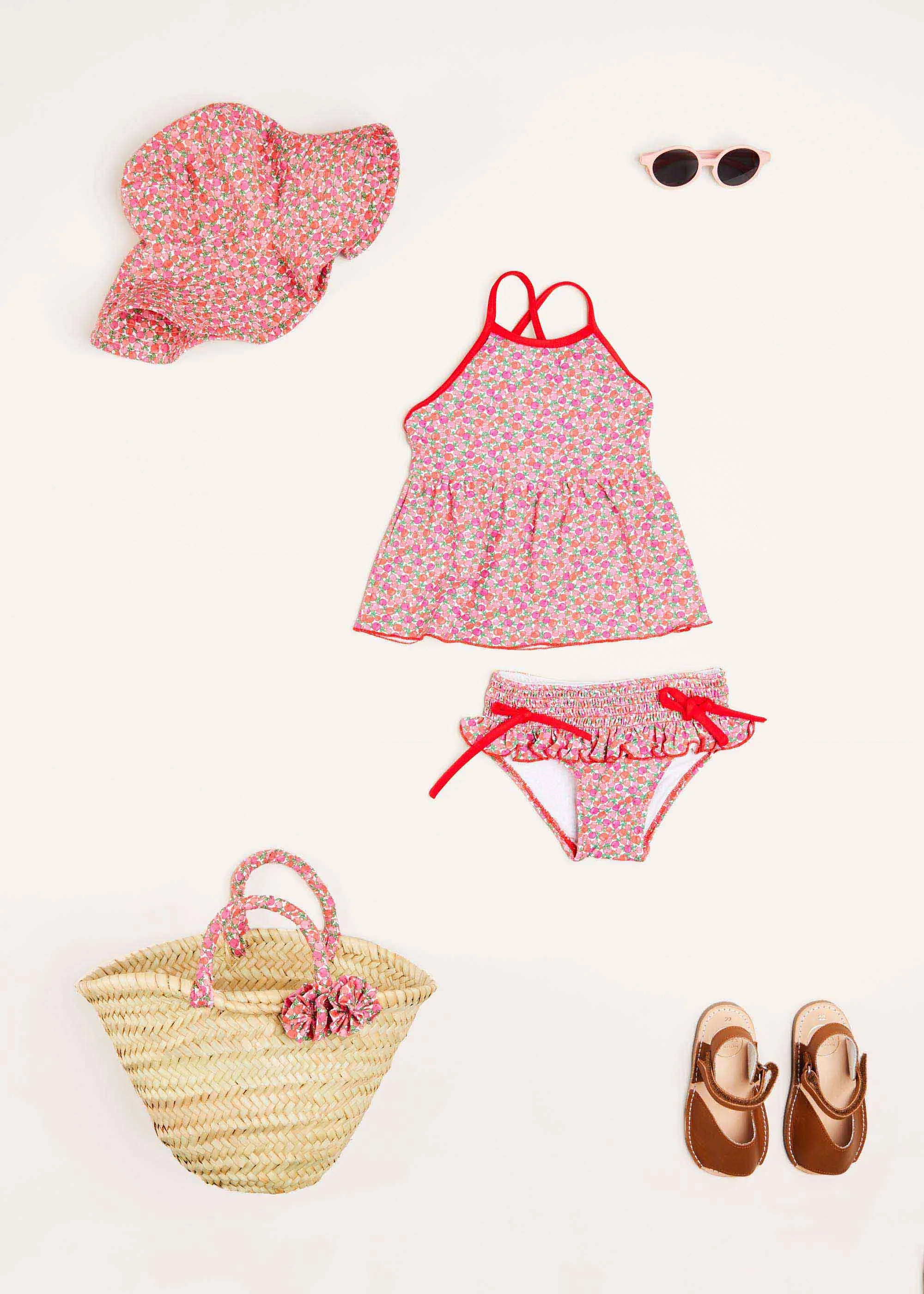 Annie Floral Print Bow Detail Two Piece Swimsuit in Pink (12mths-6yrs)