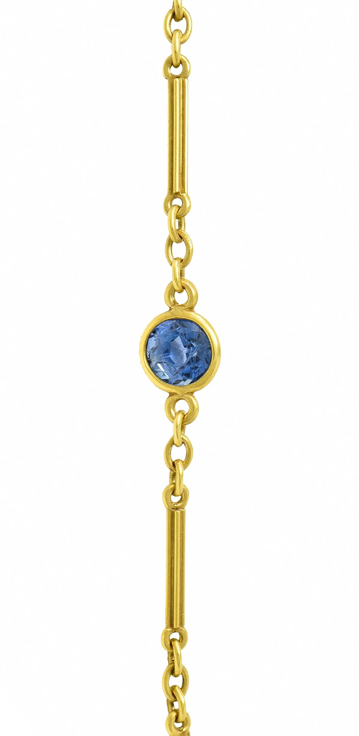 Art Nouveau Sapphire Enamel 14 Karat Gold Station Necklace