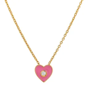 ASHA PINK ENAMEL HEART NECKLACE W/CZ