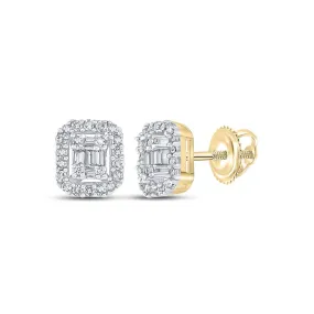 Baguette Raised Center Solitaire Diamond Earrings .25cttw 10K Gold