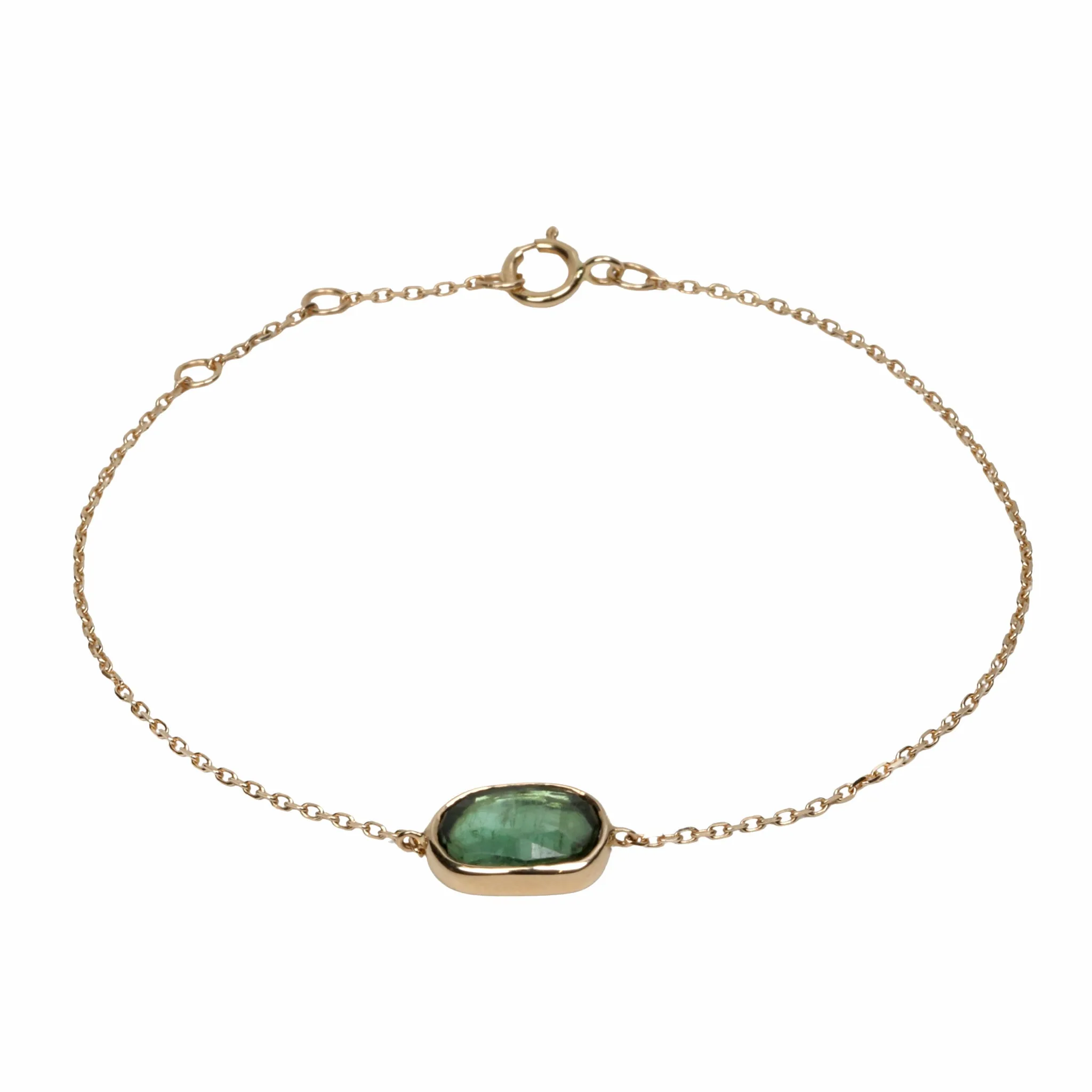 Bezel-Set Green Tourmaline Chain Bracelet