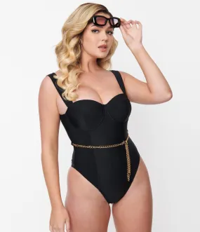 Black & Gold Chain Resort One Piece Swimsuit