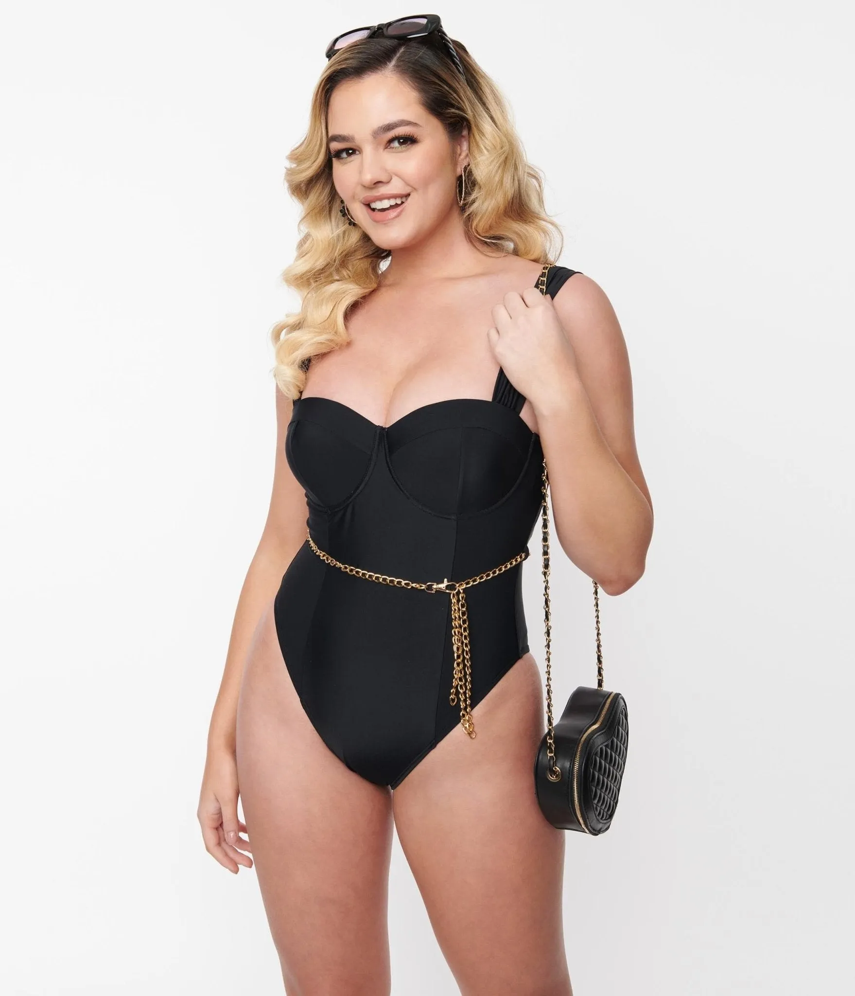 Black & Gold Chain Resort One Piece Swimsuit