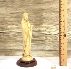 Blessed Mother Holding a Rosary, 10 Olive Wood Carving Statue from Bethlehem