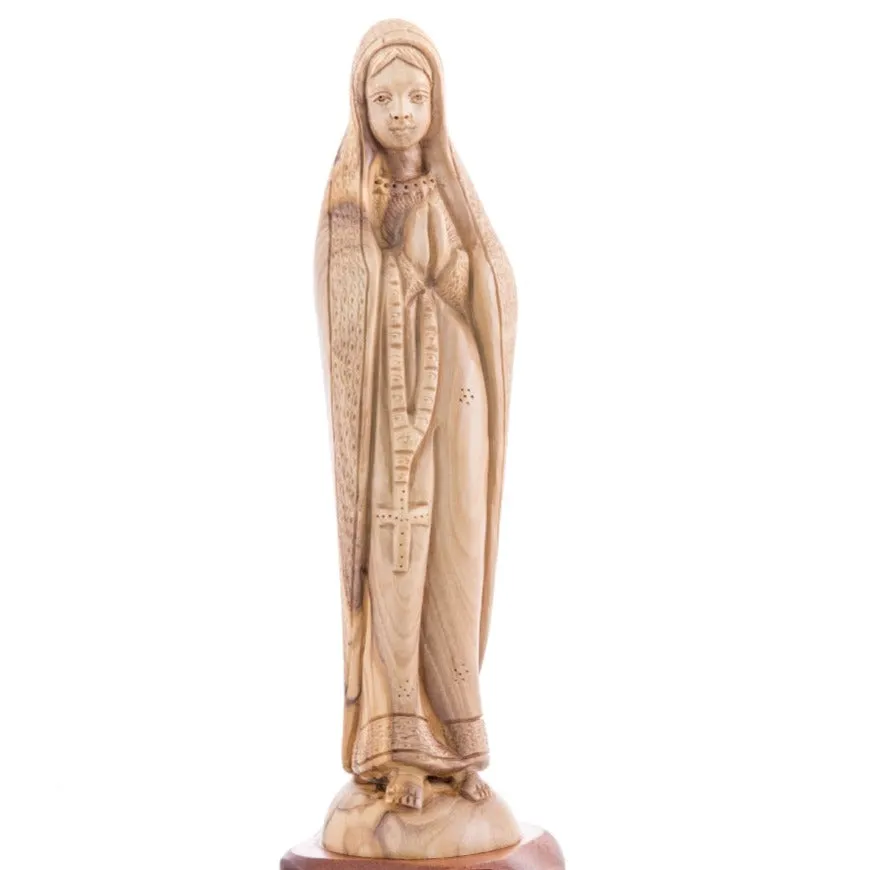 Blessed Mother Holding a Rosary, 10 Olive Wood Carving Statue from Bethlehem