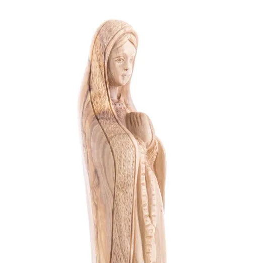 Blessed Mother Holding a Rosary, 10 Olive Wood Carving Statue from Bethlehem