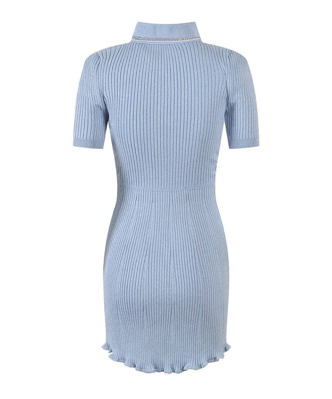 Blue Metallic Thread Mini Knit Dress