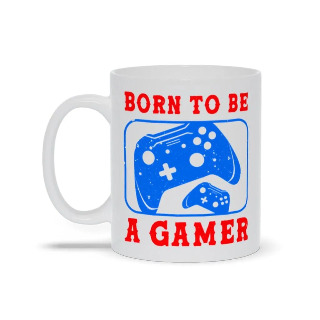 Born To Be A Gamer White Mugs,Video Game mug, Online Gamer Gift, Game Controller, Video Game Lover, Boys Teens Gaming,